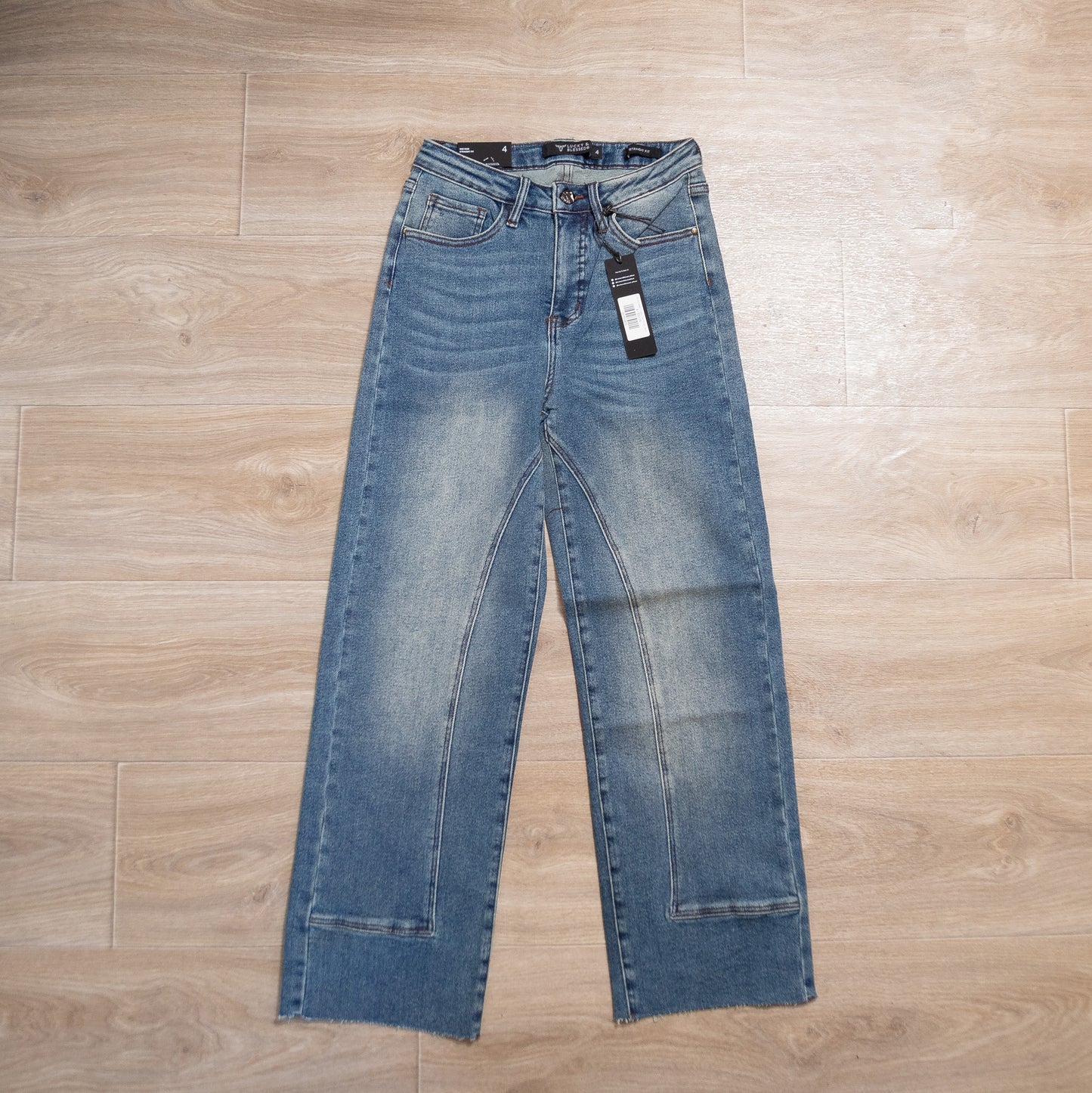 Lucky & Blessed Vintage Wash Straight Jeans – Mid Rise, Raw Hem, 28” Inseam (Regular & Plus Sizes)