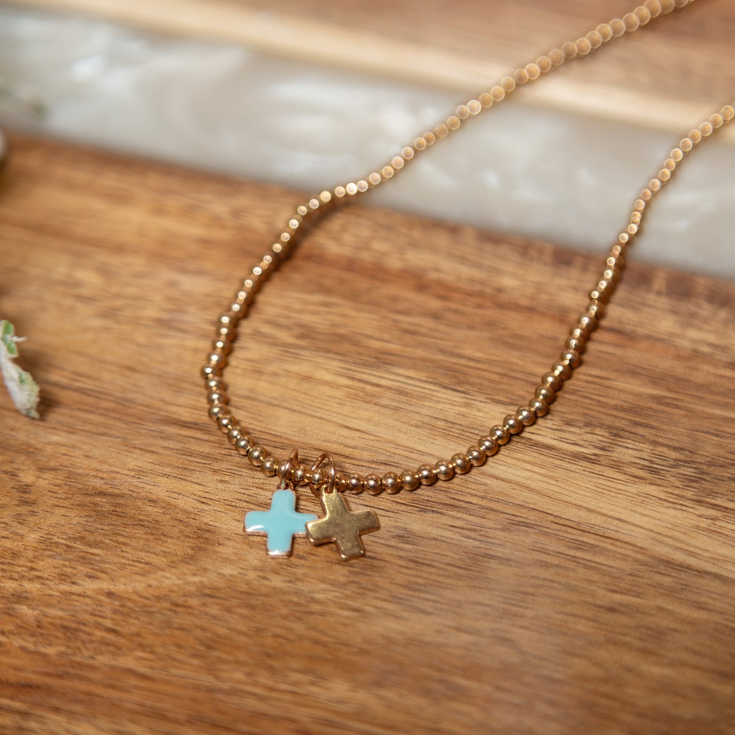 Blessed Balance Cross Necklace | Gold Beaded Double Cross Necklace