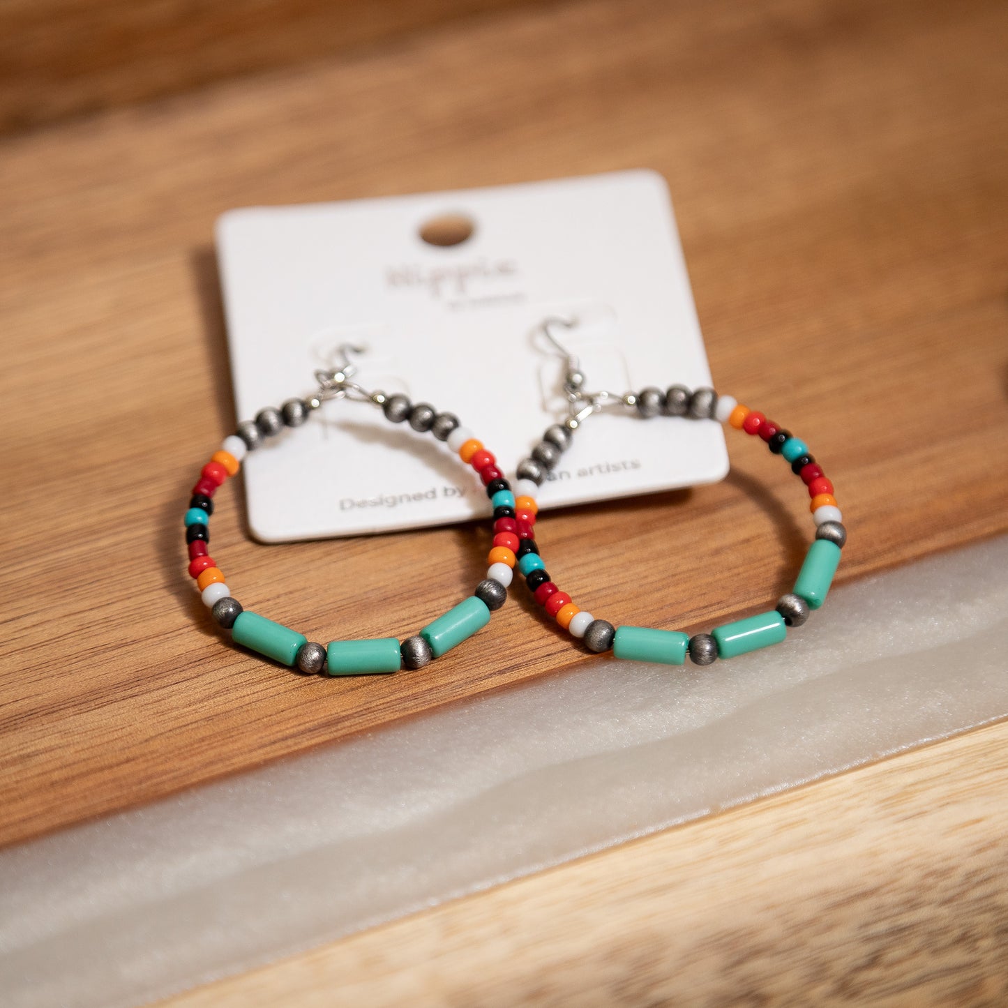 Boho Beaded Hoop Earrings – Colorful Bead Statement Jewelry, Lightweight Bohemian Hoops