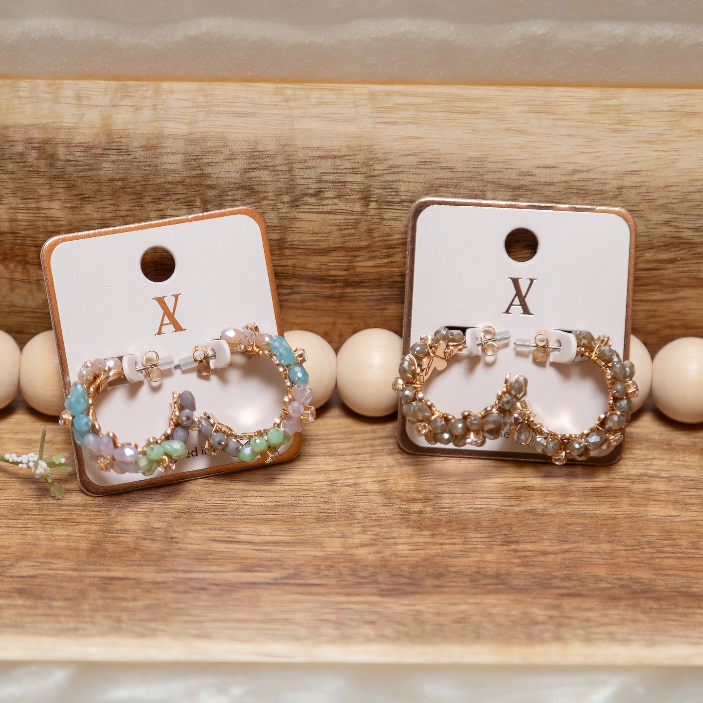 Gilded Garden Beaded Hoop Earrings | Confetti or Mocha Smoke Boutique Hoops