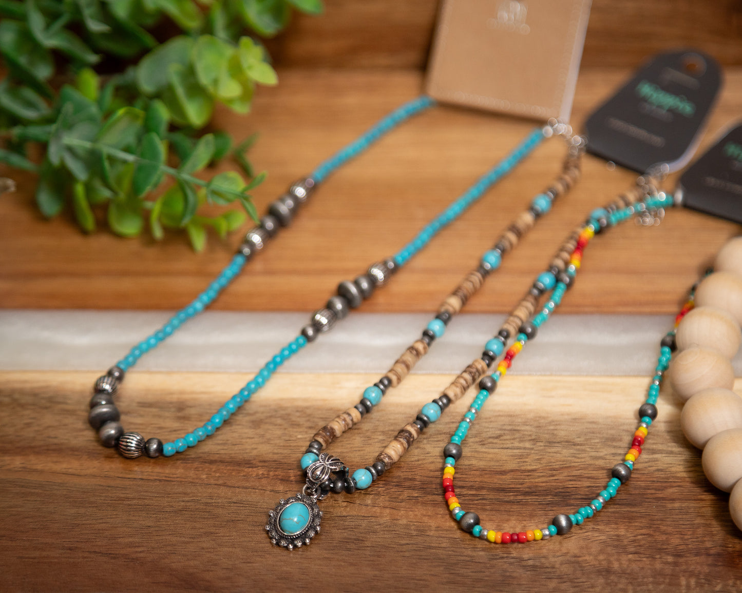 Western Beaded Necklaces – Turquoise Pendant, Desert Trails Wood Beads & Campfire Glow Beaded Necklace