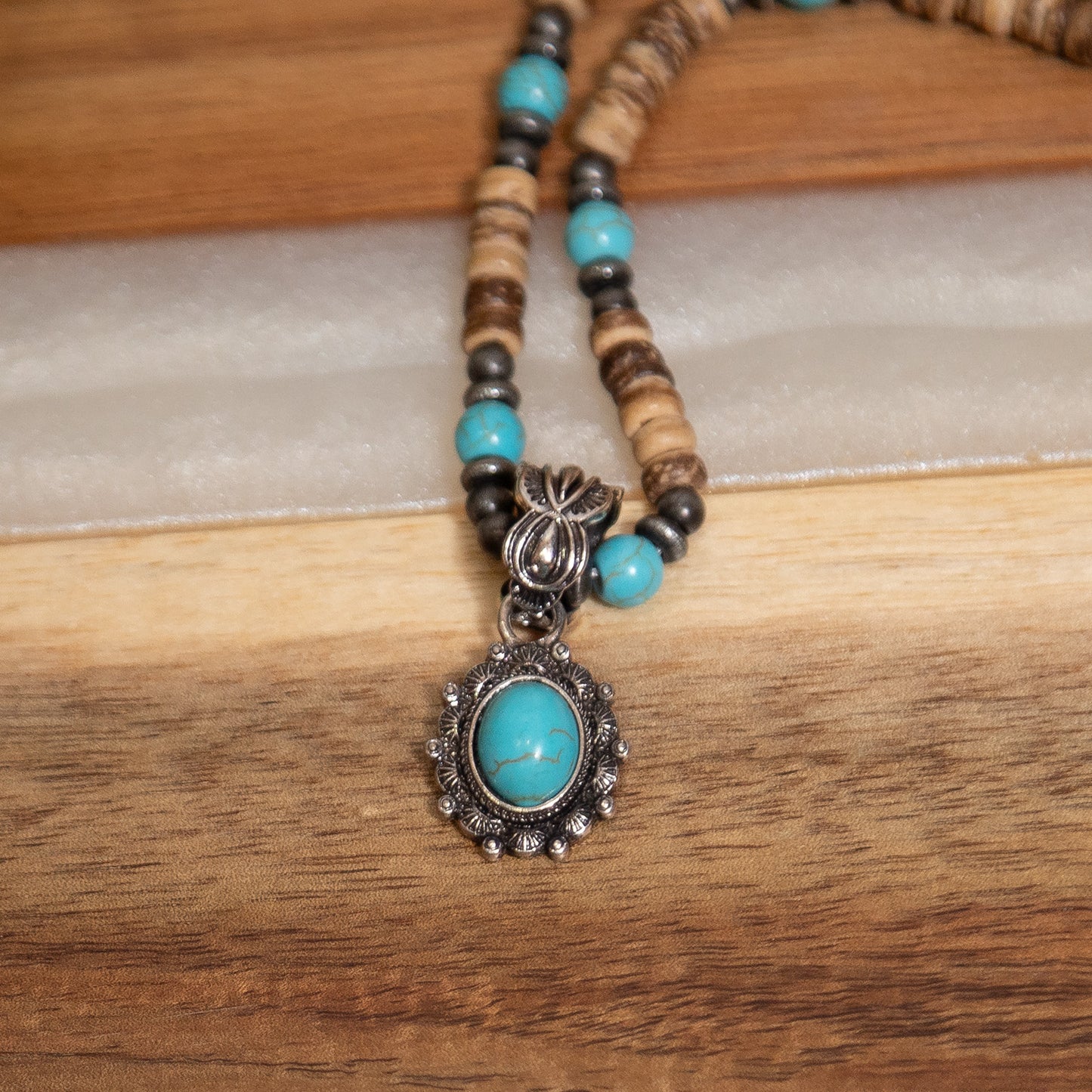 Western Beaded Necklaces – Turquoise Pendant, Desert Trails Wood Beads & Campfire Glow Beaded Necklace