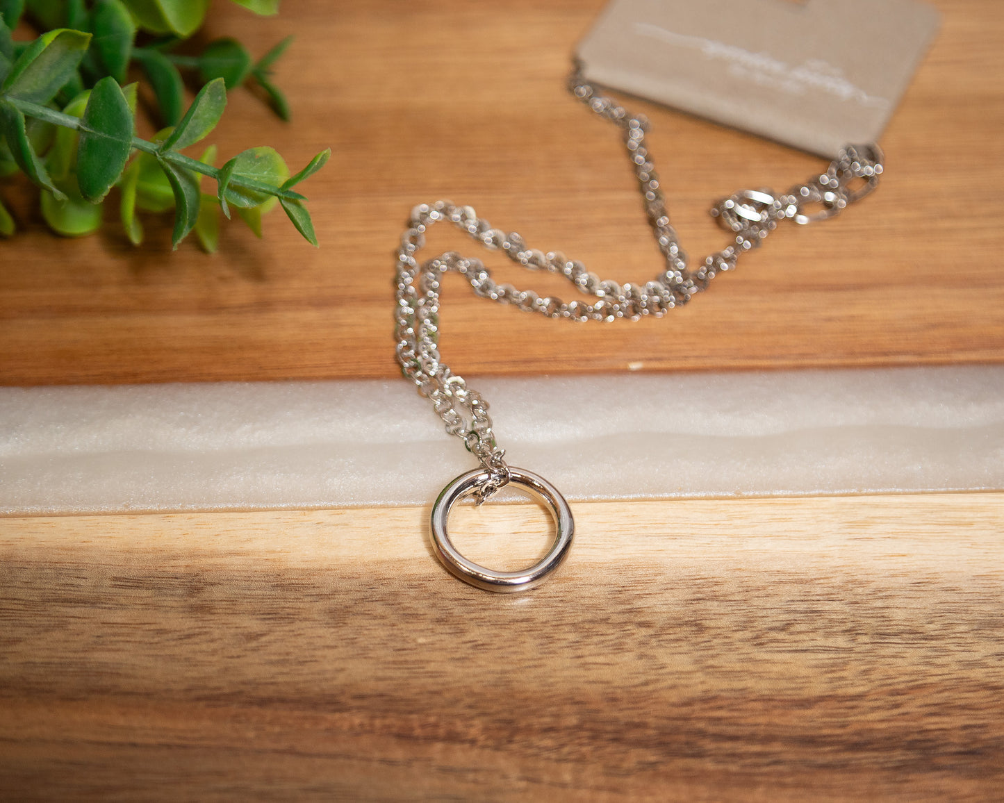 ✨ Circle of Chic Necklace – Silver Open Ring Pendant