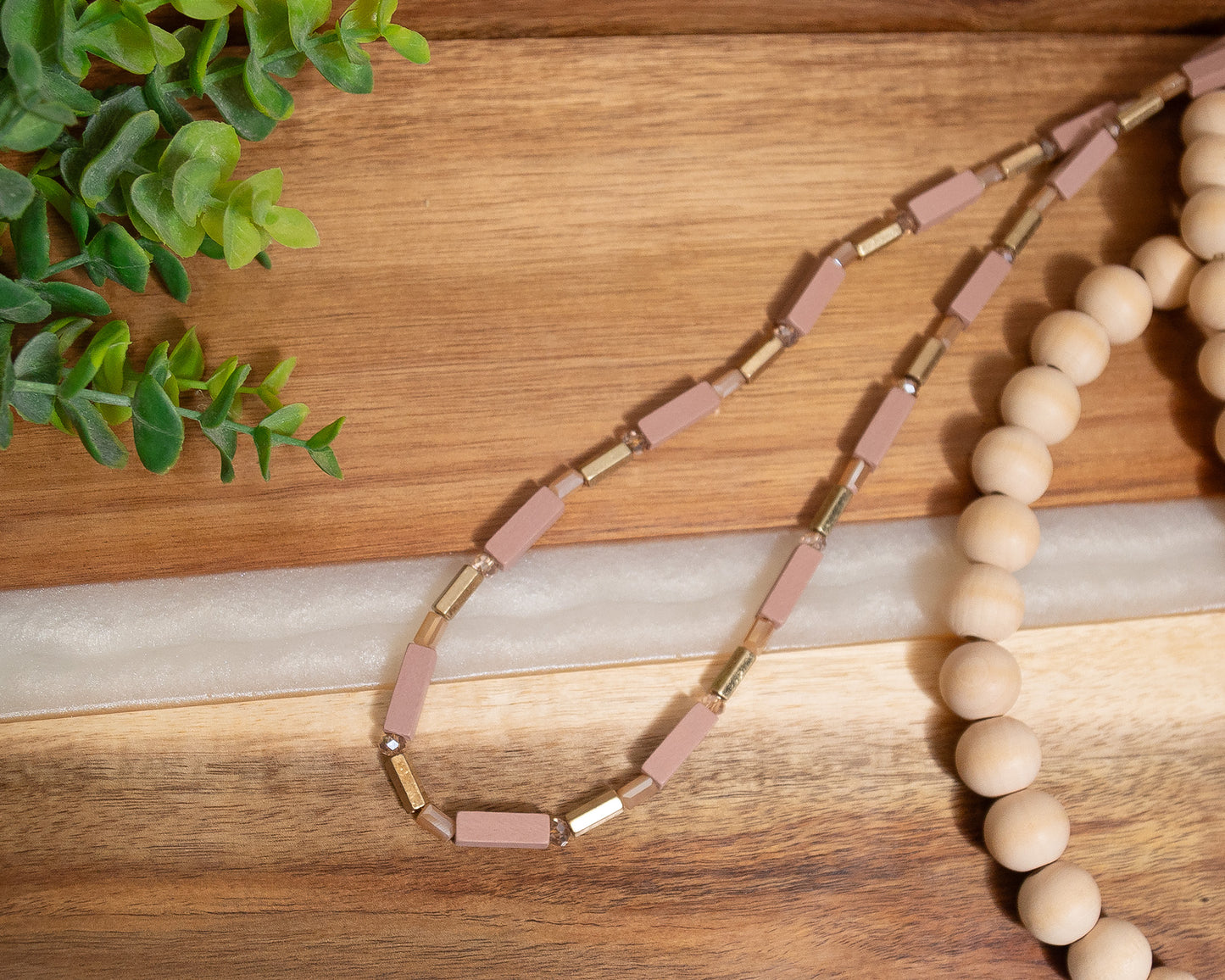 ✨ Blush & Bold – Long Geometric Beaded Necklace