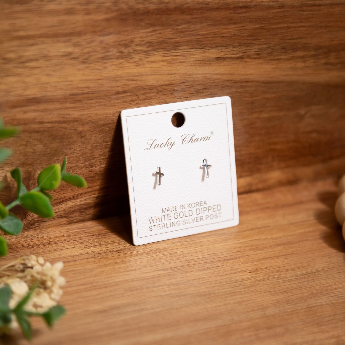 Faithfully Yours Cross Stud Earrings – White Gold Dipped