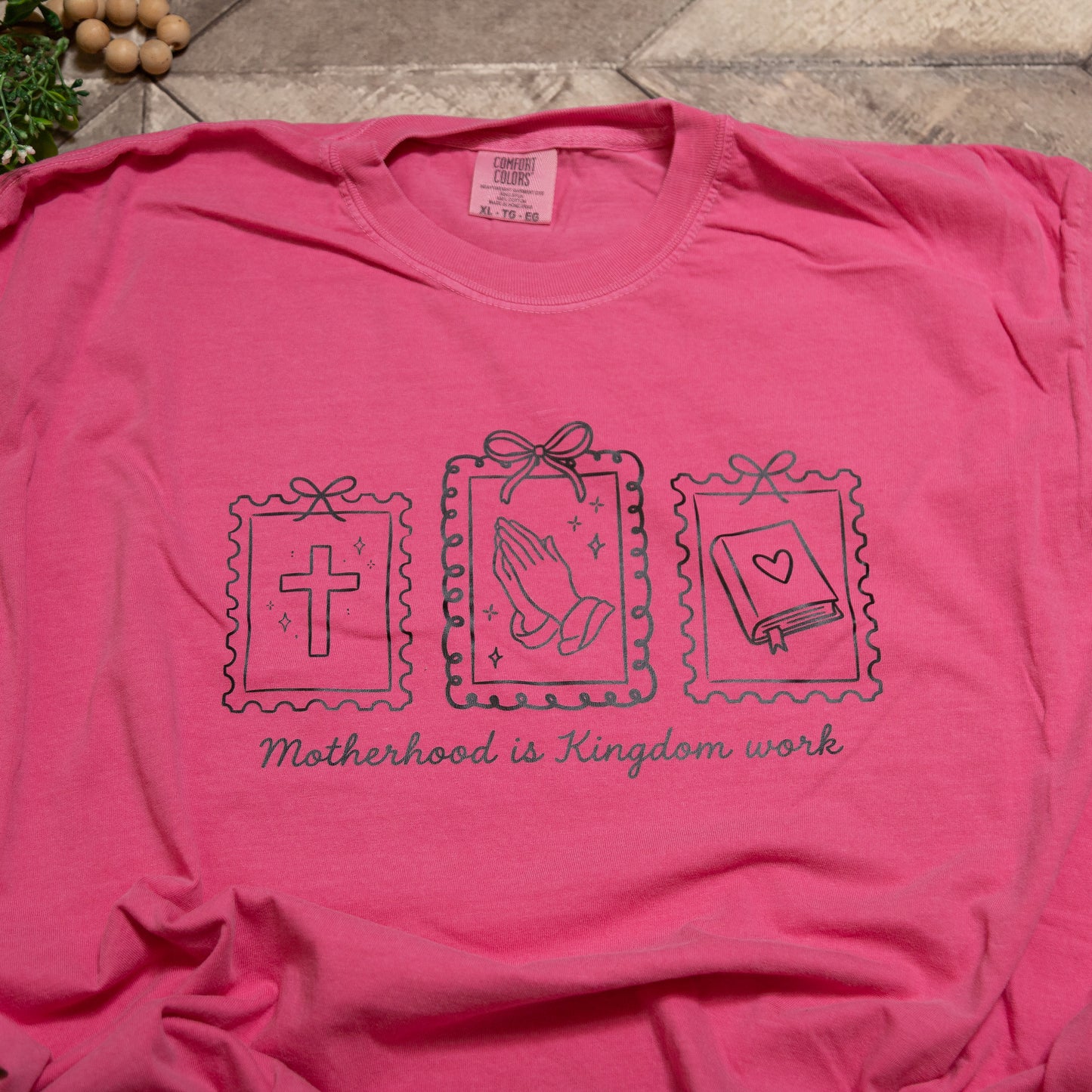 Motherhood Is Kingdom Work Graphic Tee | Comfort Colors Christian Mom Shirt