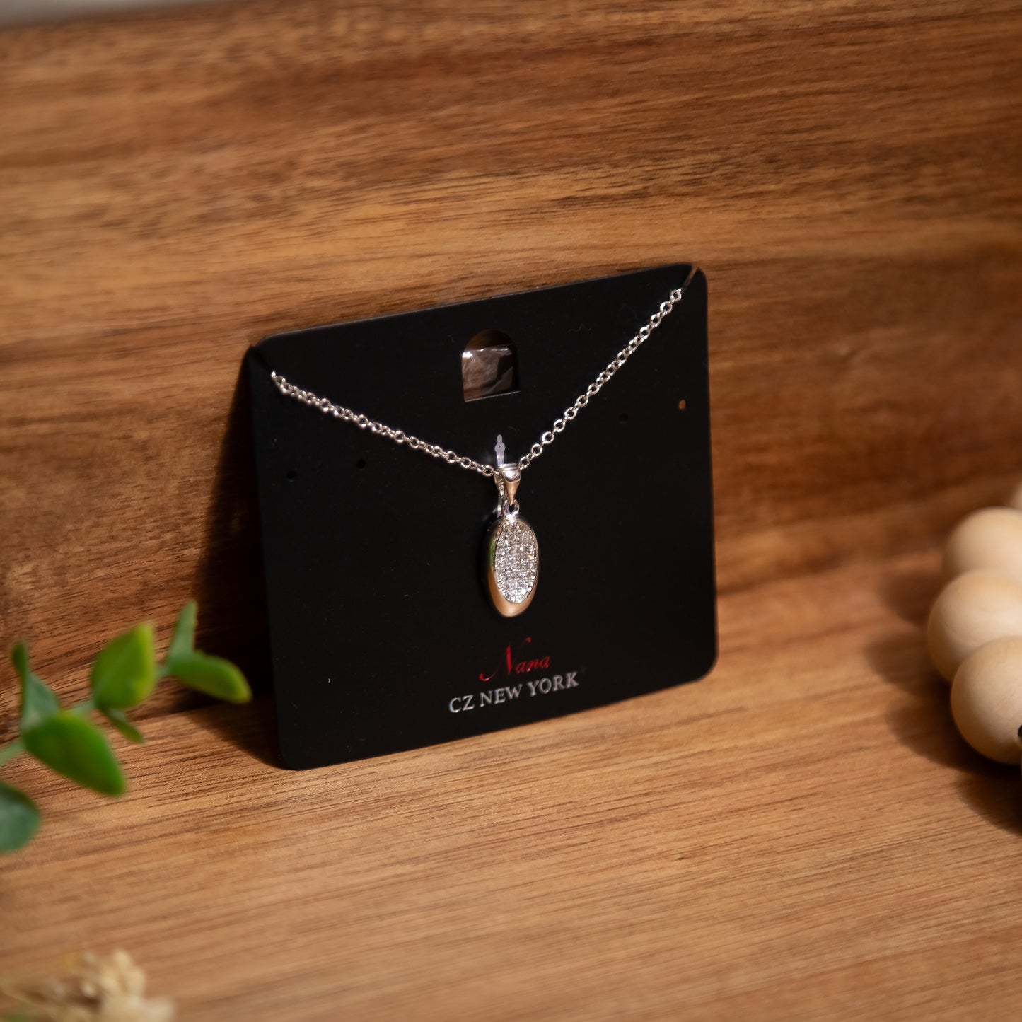 Celeste Oval Pavé Pendant Necklace – Silver with Cubic Zirconia