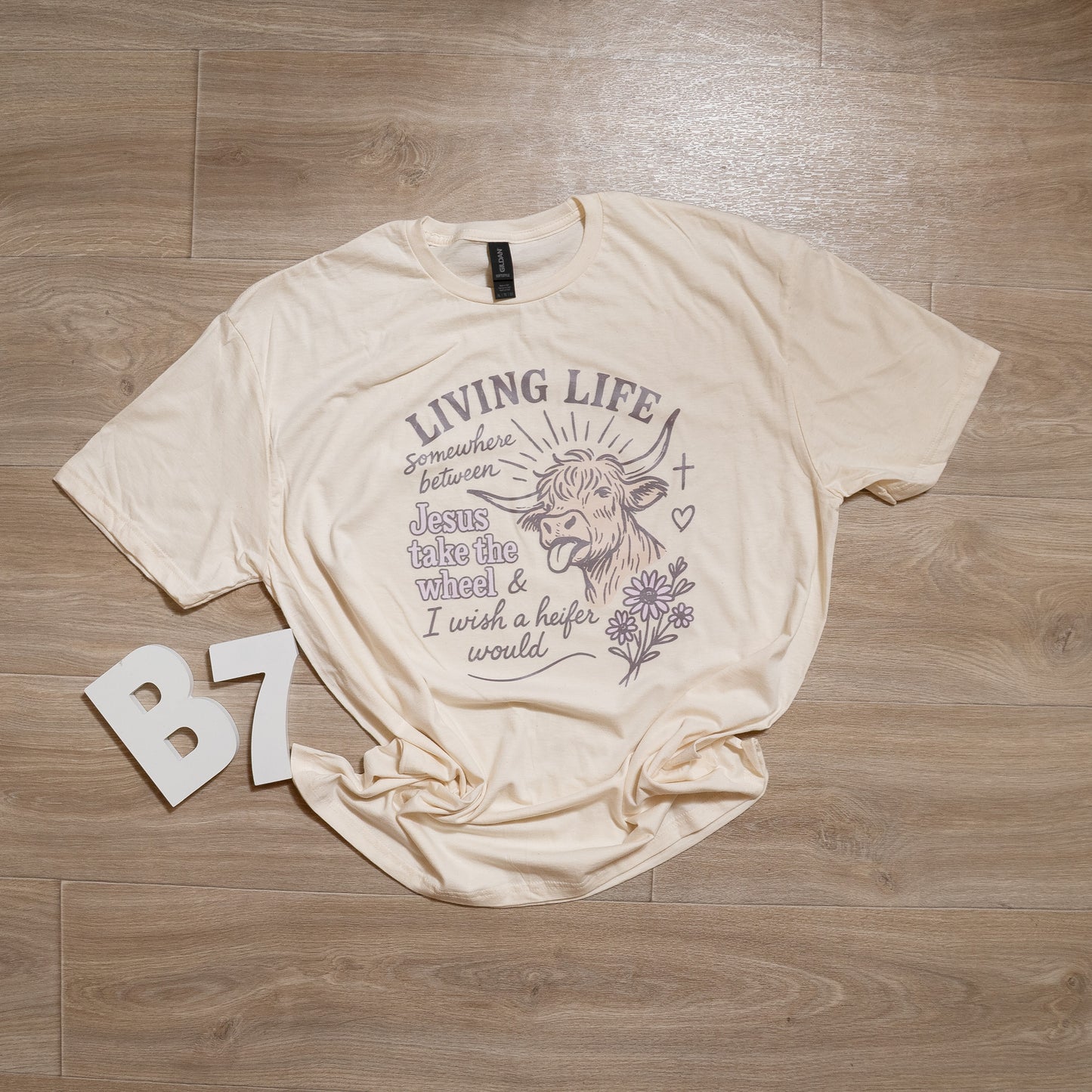 Funny faith-based western cowgirl shirt with cross and flowers