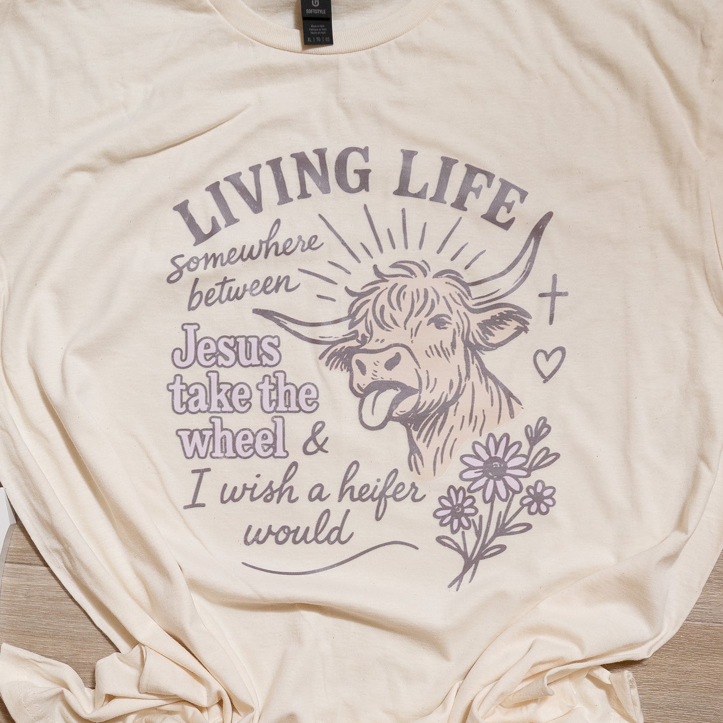 Funny faith-based western cowgirl shirt with cross and flowers