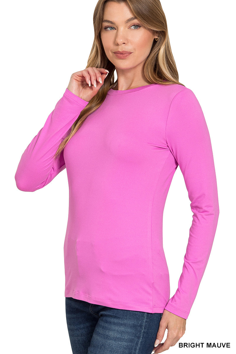 Buttery Brushed Microfiber Long Sleeve Tee | Zenana Layering Top