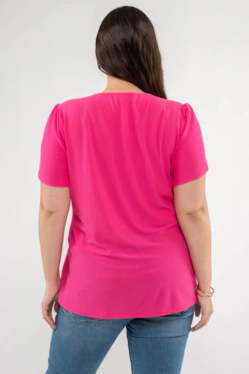 Plus Drape-Sleeve Split-Neck Top – Blu Pepper Flowy Blouse