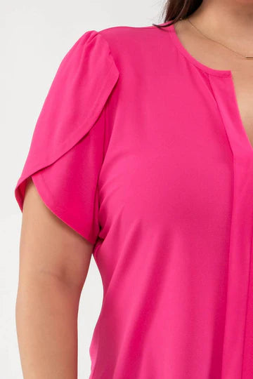 Plus Drape-Sleeve Split-Neck Top – Blu Pepper Flowy Blouse