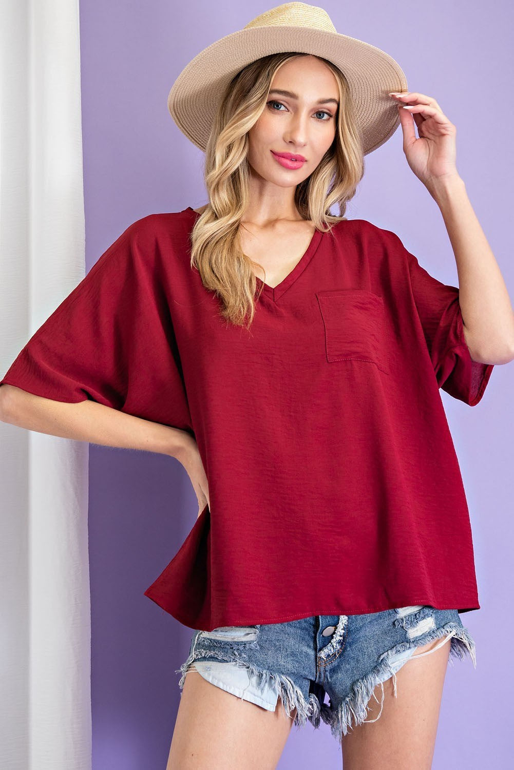 Plus size solid V-neck pocket tee