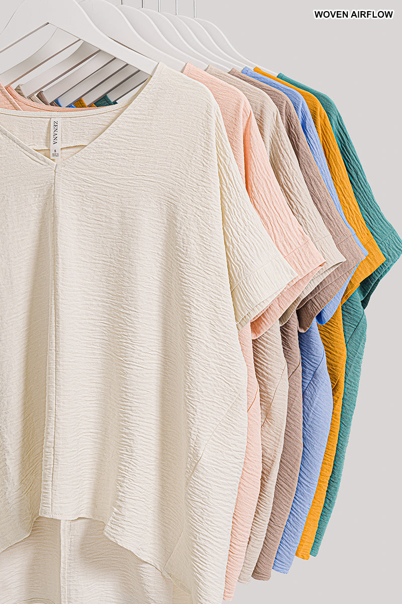 Zenana V-Neck Top – Breezy Short-Sleeve Tee with Hi‑Low Hem