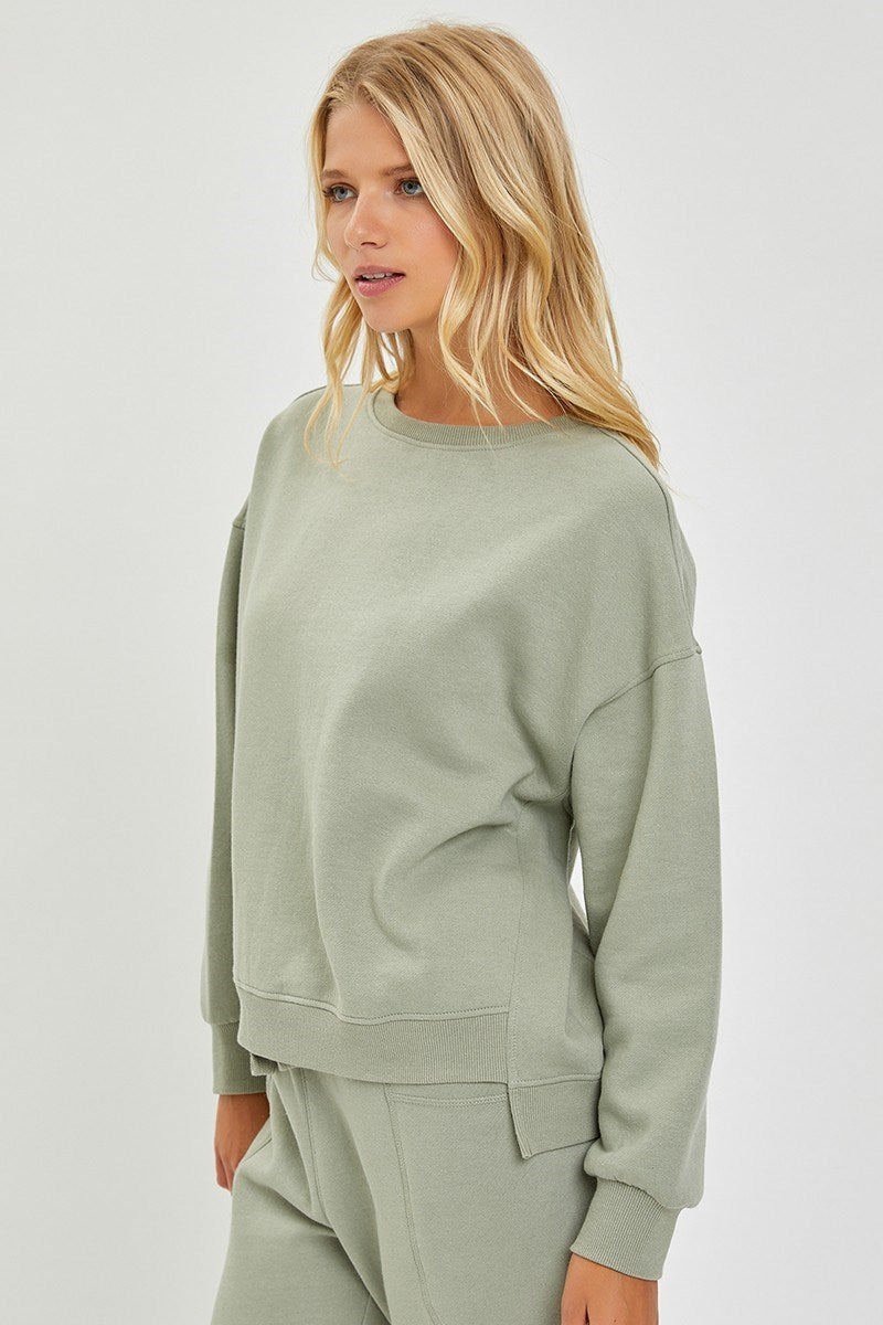 Oversized Step Hem Crewneck Sweater by Risen | Relaxed Boxy Knit Top