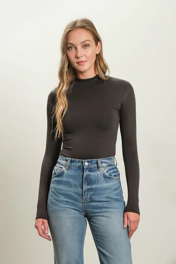 Seamless Mock Neck Long Sleeve Bodysuit by Blu Pepper | Sleek Stretch Knit One‑Piece