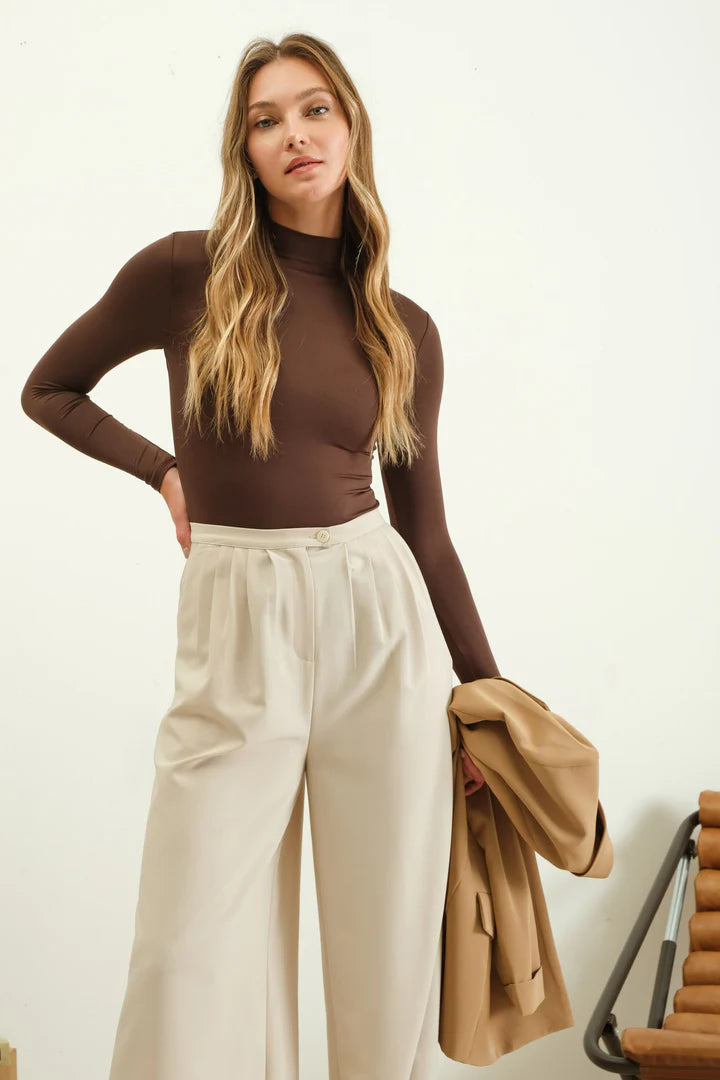 Seamless Mock Neck Long Sleeve Bodysuit by Blu Pepper | Sleek Stretch Knit One‑Piece