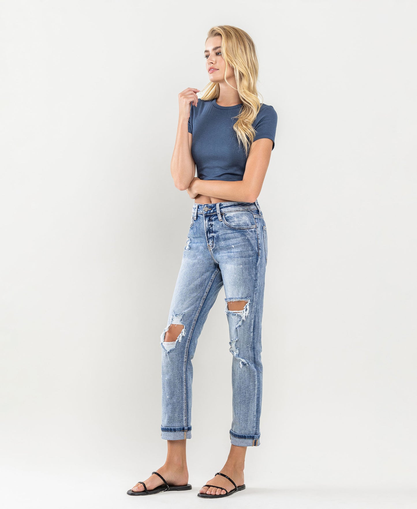 Vervet High Rise Paint Splatter Cuffed Boyfriend Jeans – Cool Casual Statement