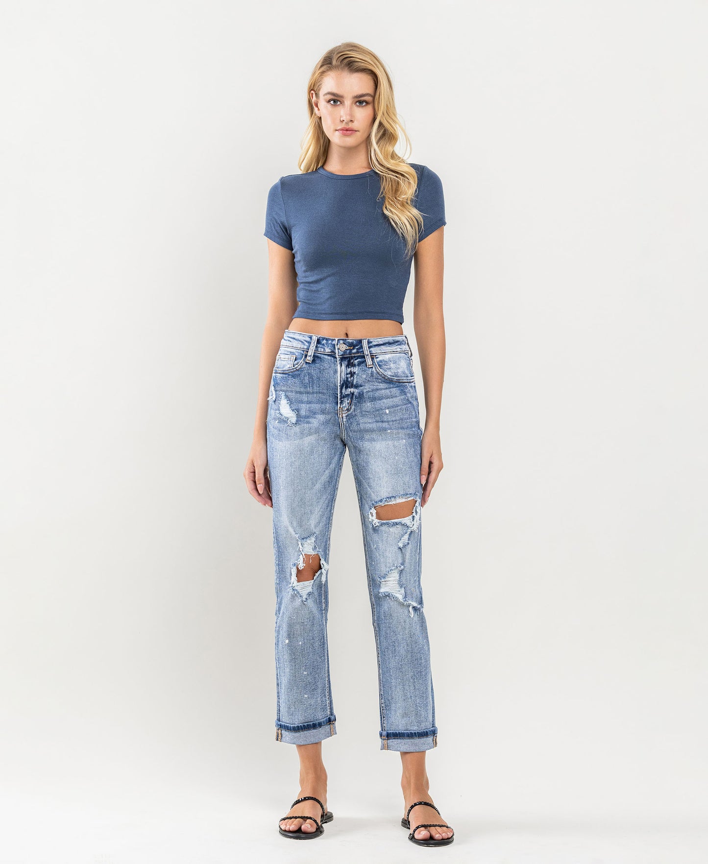 “Vervet paint splatter cuffed boyfriend jeans”
“High-rise cuffed denim with colorful paint splatters”
“Relaxed fit cuffed boyfriend jeans with art-inspired detailing”