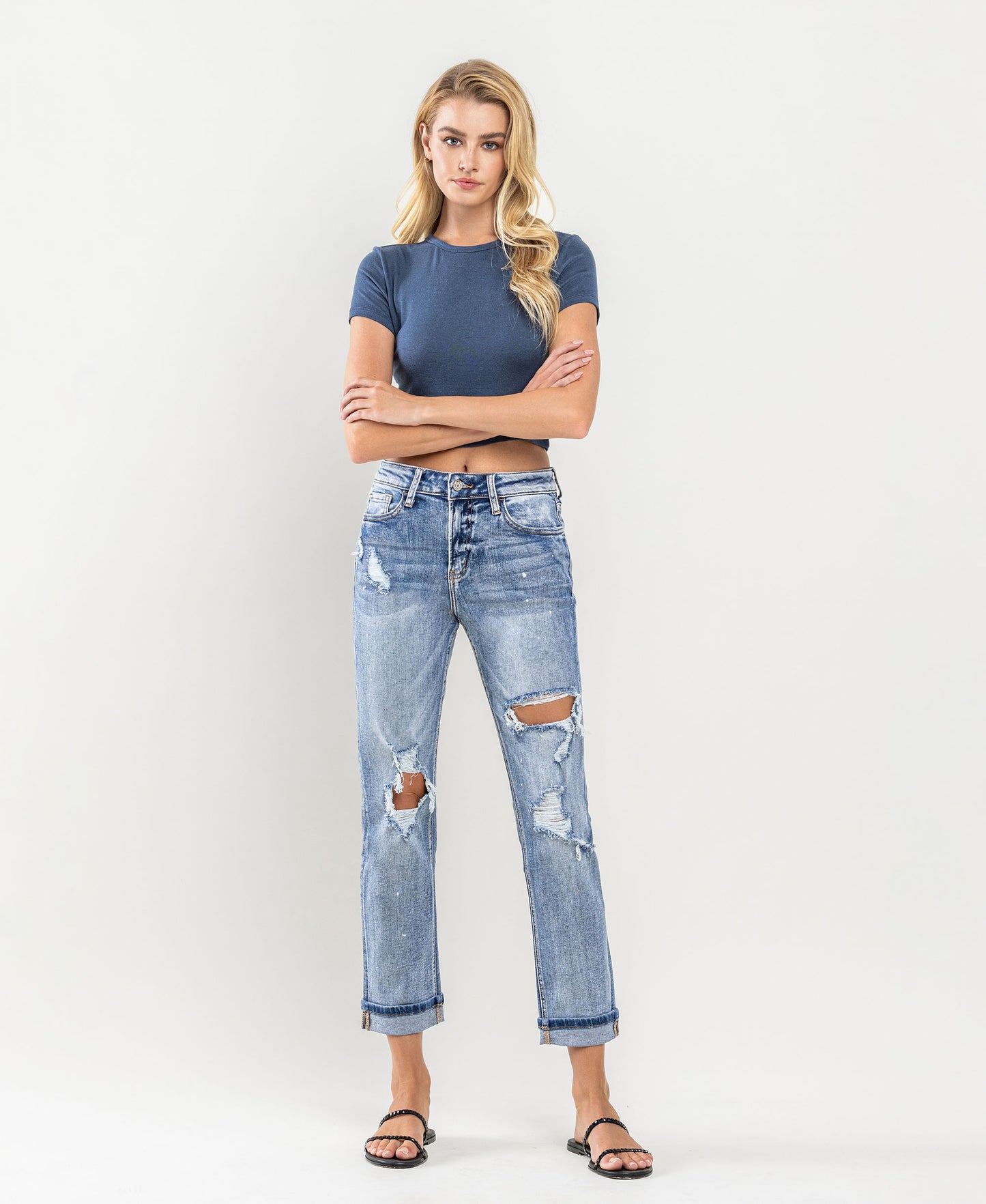 Vervet High Rise Paint Splatter Cuffed Boyfriend Jeans – Cool Casual Statement