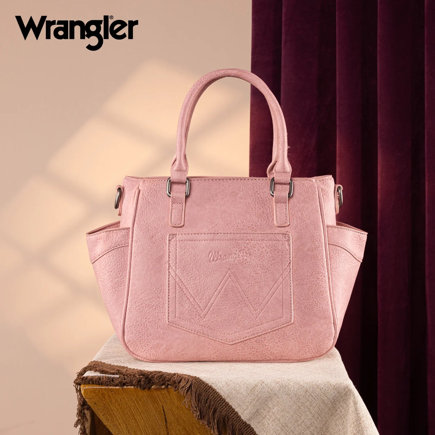 Wrangler Carry-All Buckle Tote & Crossbody – Pink | Convertible Western-Style Bag
