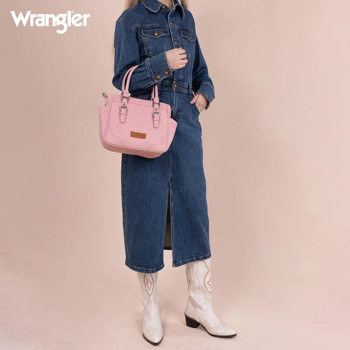 Wrangler Carry-All Buckle Tote & Crossbody – Pink | Convertible Western-Style Bag
