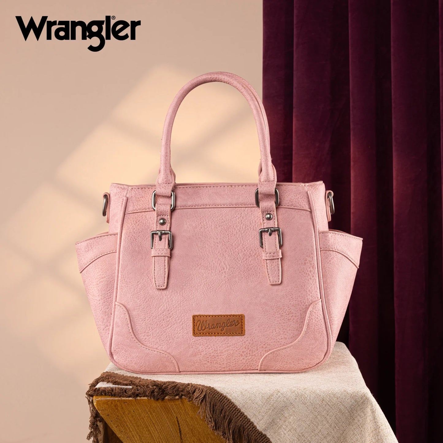 Wrangler Carry-All Buckle Tote & Crossbody – Pink | Convertible Western-Style Bag