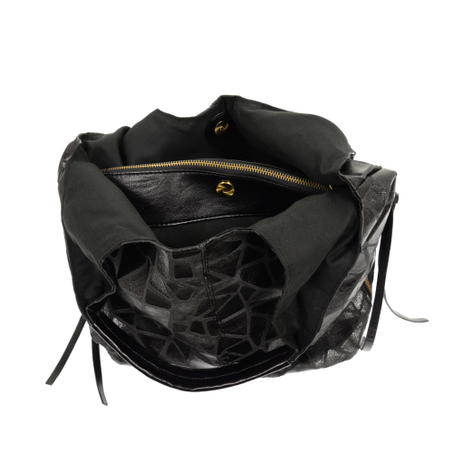 Black Geo Aleysia Hobo Bag – Geometric Vegan Leather Large Shoulder Purse with Multiple Compartments