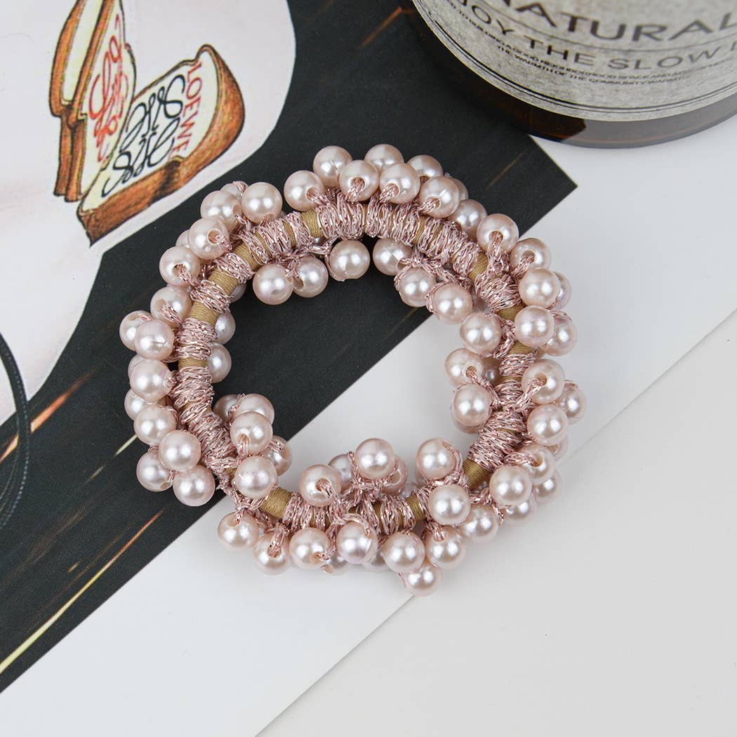 Beaded Hair Scrunchies | Faux Pearl Hair Tie Set – Chic Accessory Trio