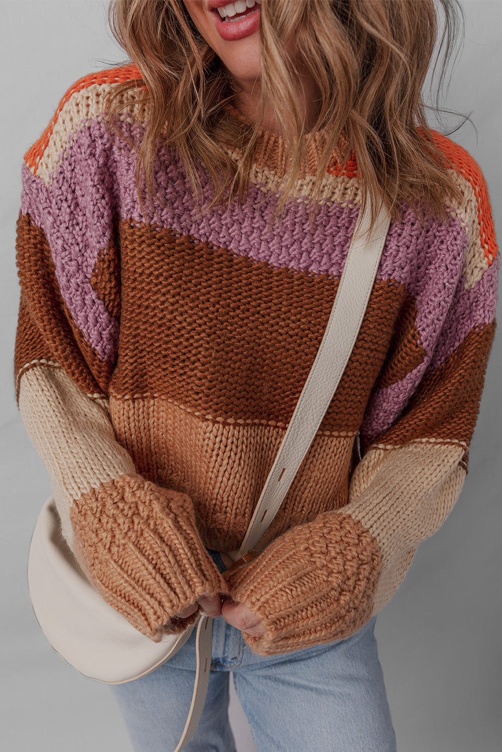 Multicolor Cropped Color‑Block Sweater – Cozy Knit Pullover