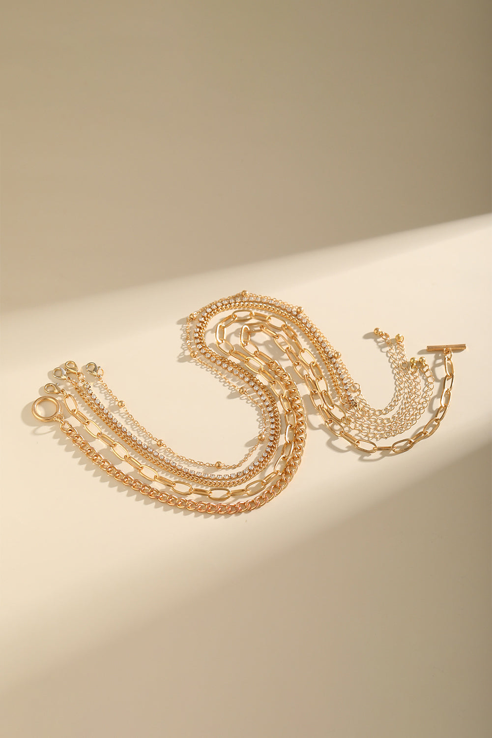 Gold 5‑Piece Layered Rhinestone-Plated Collarbone Necklace Set – Mix & Match Glam 🌟