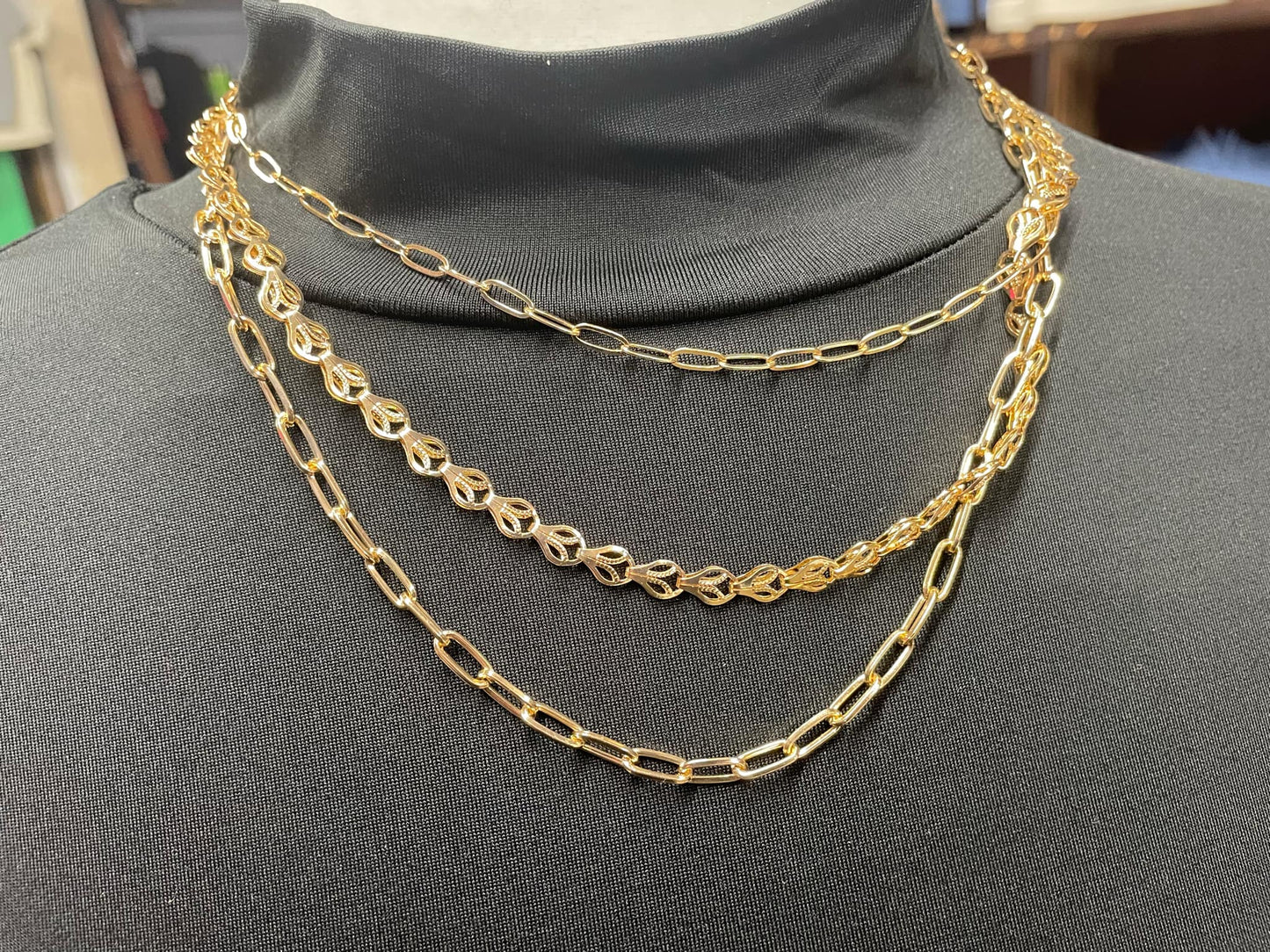“Layers for Days necklace and earring set – Tear Drop style”
“Layered necklace with matching Leafy Chain earrings”
“Big Paper Clip layered necklace and earring duo, no-tarnish”