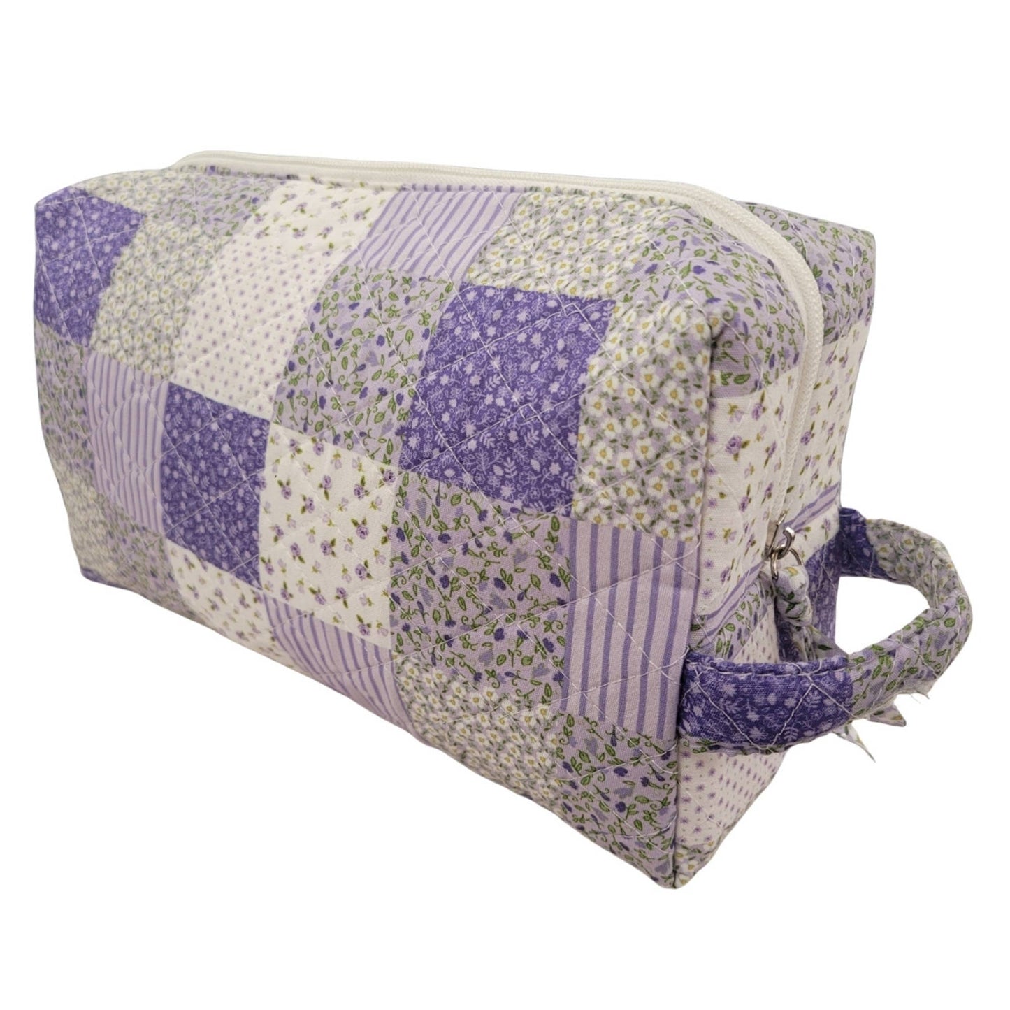 Virah Bella Violet Dreams Quilted Vanity Travel Bag | Floral Patchwork Makeup Case | Large Cosmetic Organizer | Travel Toiletry Bag