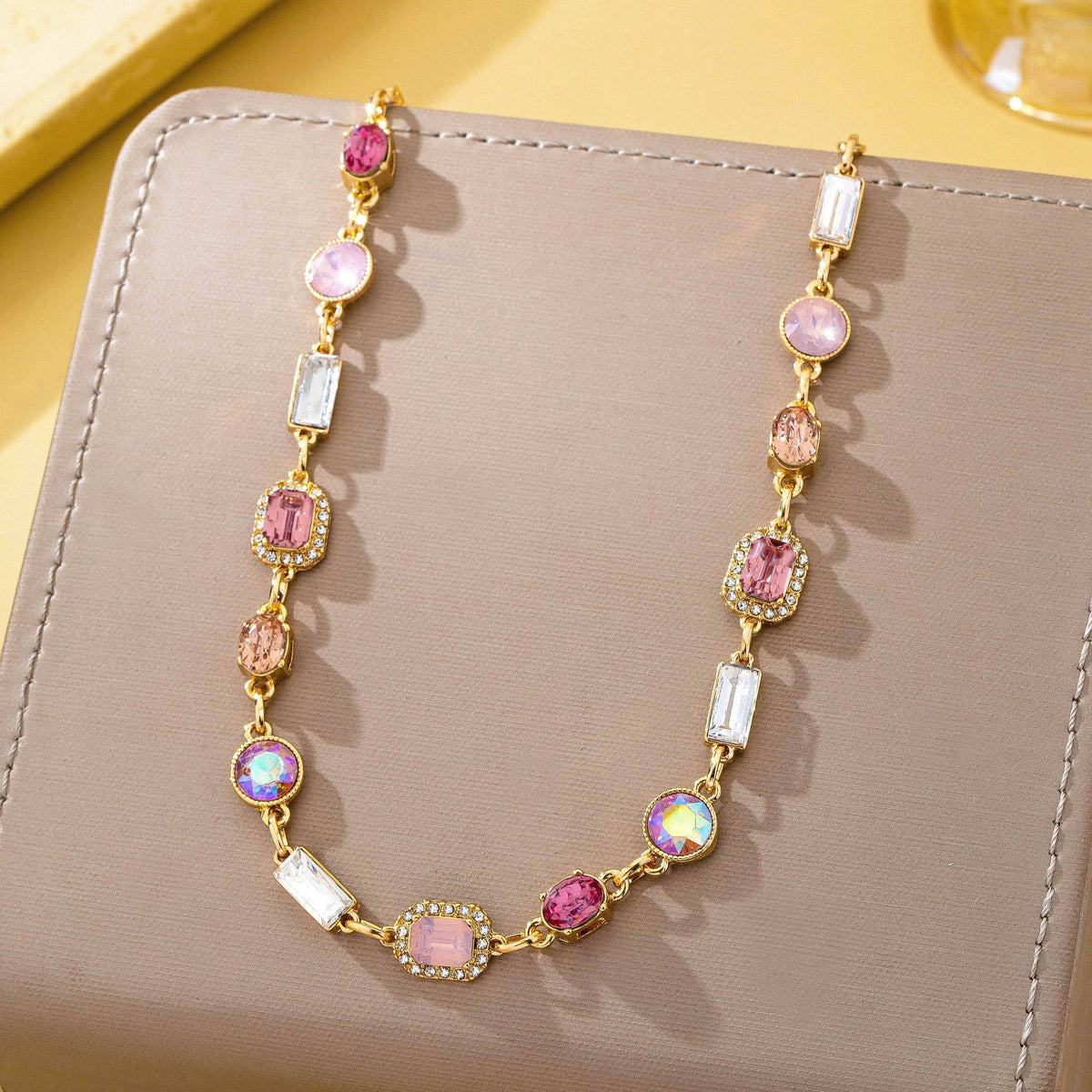 Blush & Bright Station Necklace | Pink and Clear Crystal Gold Necklace