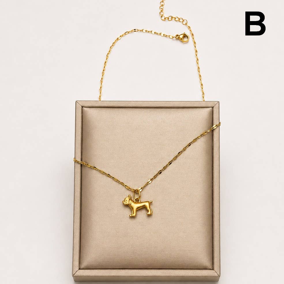 Golden Pup Box Chain Necklace | 18K Stainless Steel Dog Pendant Necklace