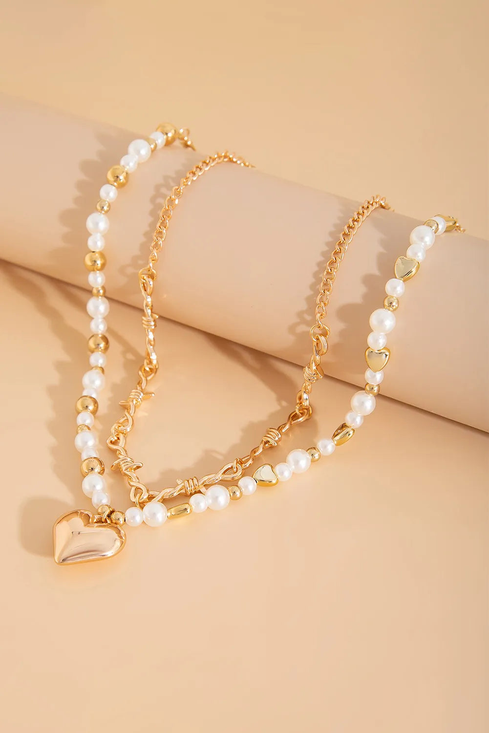 Golden Heart Pearl Layered Necklace