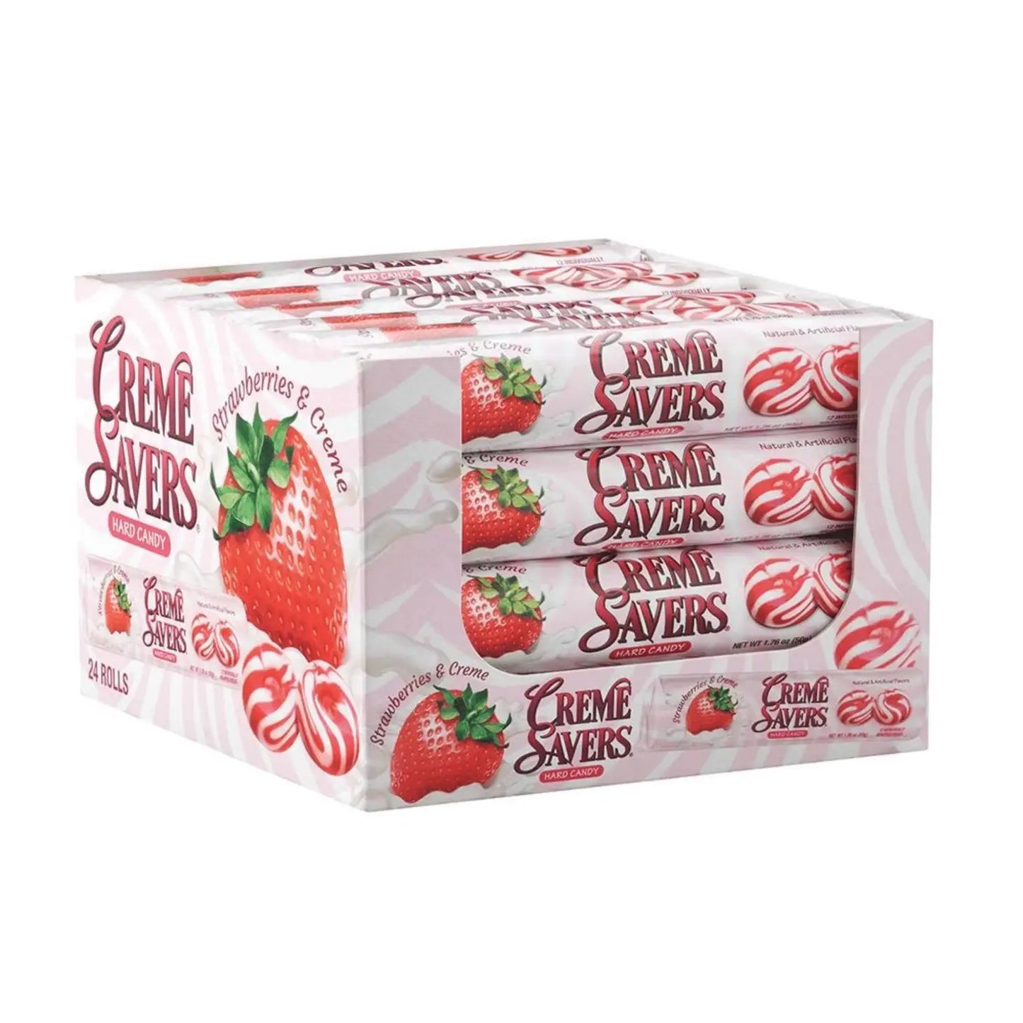 Crème Savers Strawberries & Crème Hard Candy – Classic Swirled Strawberry Cream Treat