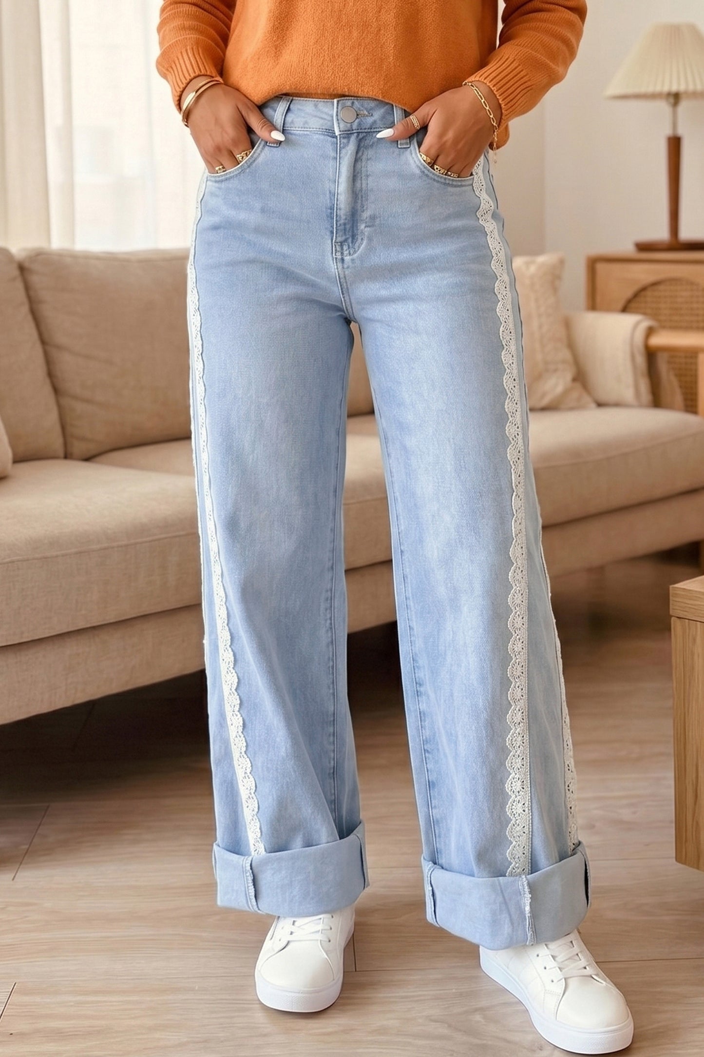 ~PREORDER~ Beau Blue Lace Side Stripe Wide Leg Jeans ~PREORDER~