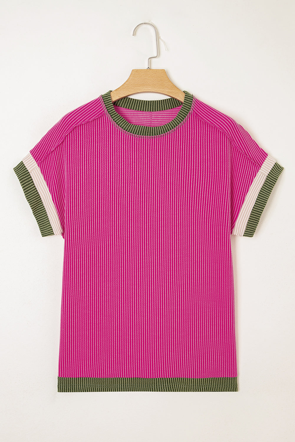“Rose red textured t-shirt with contrast trim – B7 Boutique”
“Women’s round neck boutique tee in vibrant red”
“Textured knit red tee with sporty contrast accents”