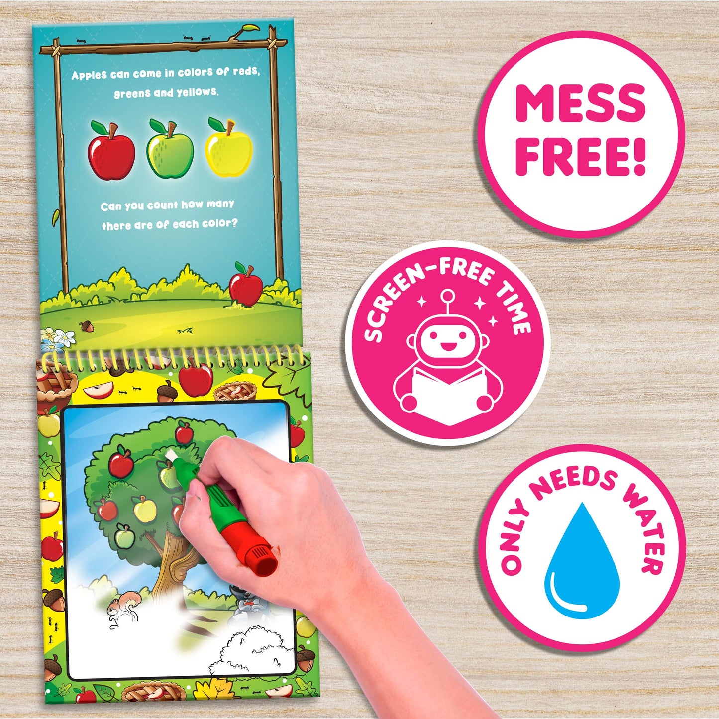 “Water Magic Forest Friends activity kit with apple scented brush”
“Reusable water-reveal forest art scene boards for kids”
“Mess-free water painting kit with forest animals theme”