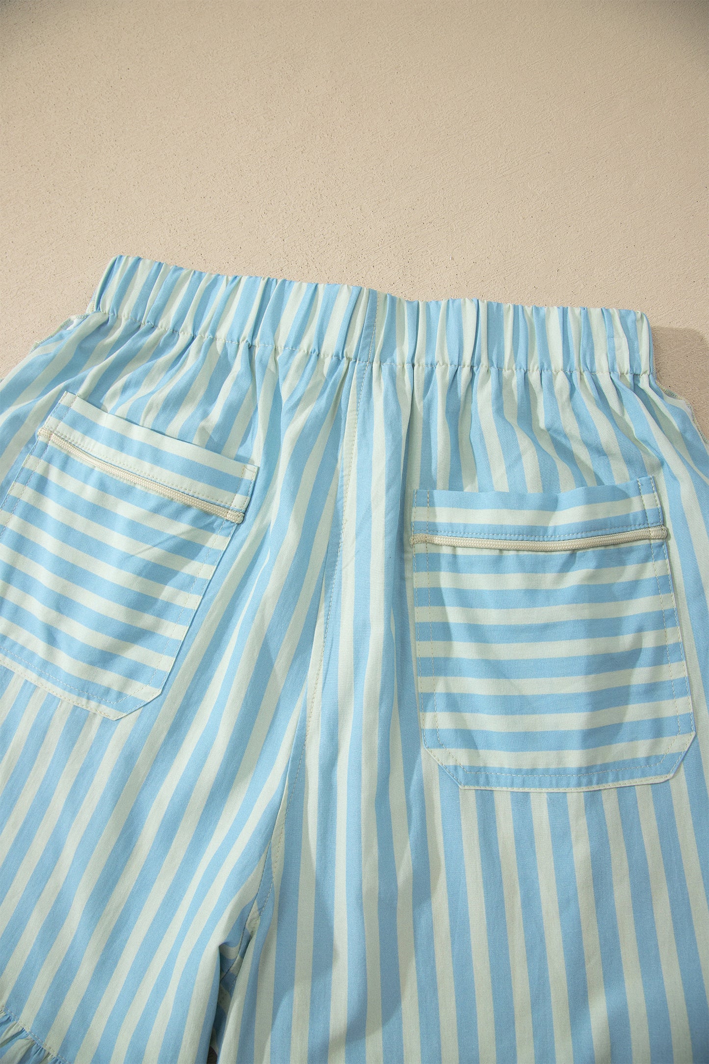 Blue Skies Ruffle Trim Shorts | Sky Blue Striped Elastic Waist Shorts