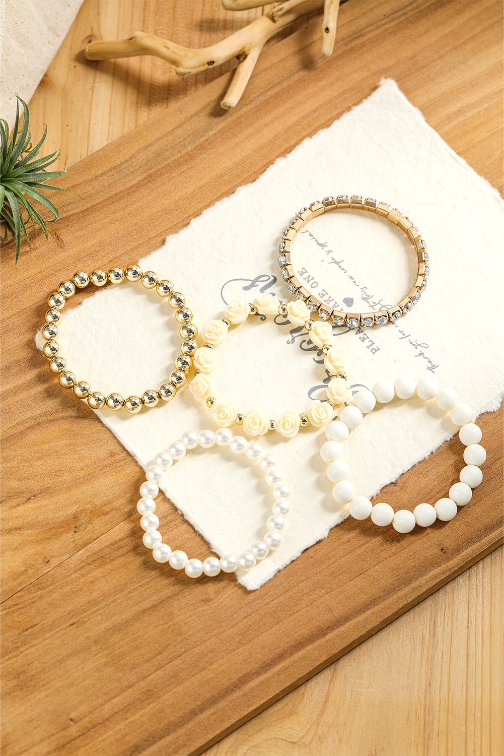 White Flower Rhinestone Beaded Multi‑Layer Bracelet Set | Dainty Floral Stackable Jewelry