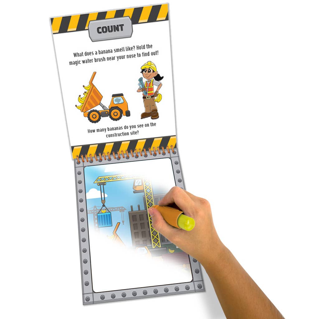 “Water Magic Construction kit with banana scented water pen”
“Reusable no-mess construction water-reveal activity for kids”
“Banana scented Water Magic construction craft toy”