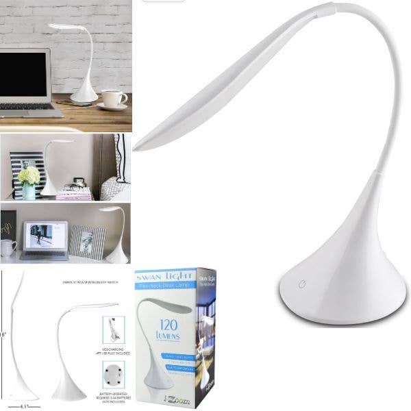 Swan Light 120 Lumens Flex‑Head LED Desk Lamp | Compact Touch‑Dimmer Reading Light