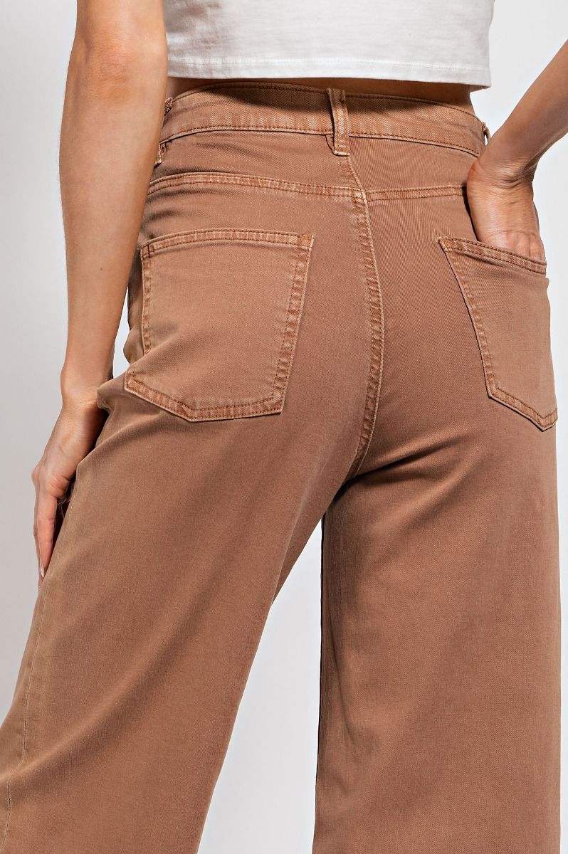 Easel button front stretch twill bell bottom pants
