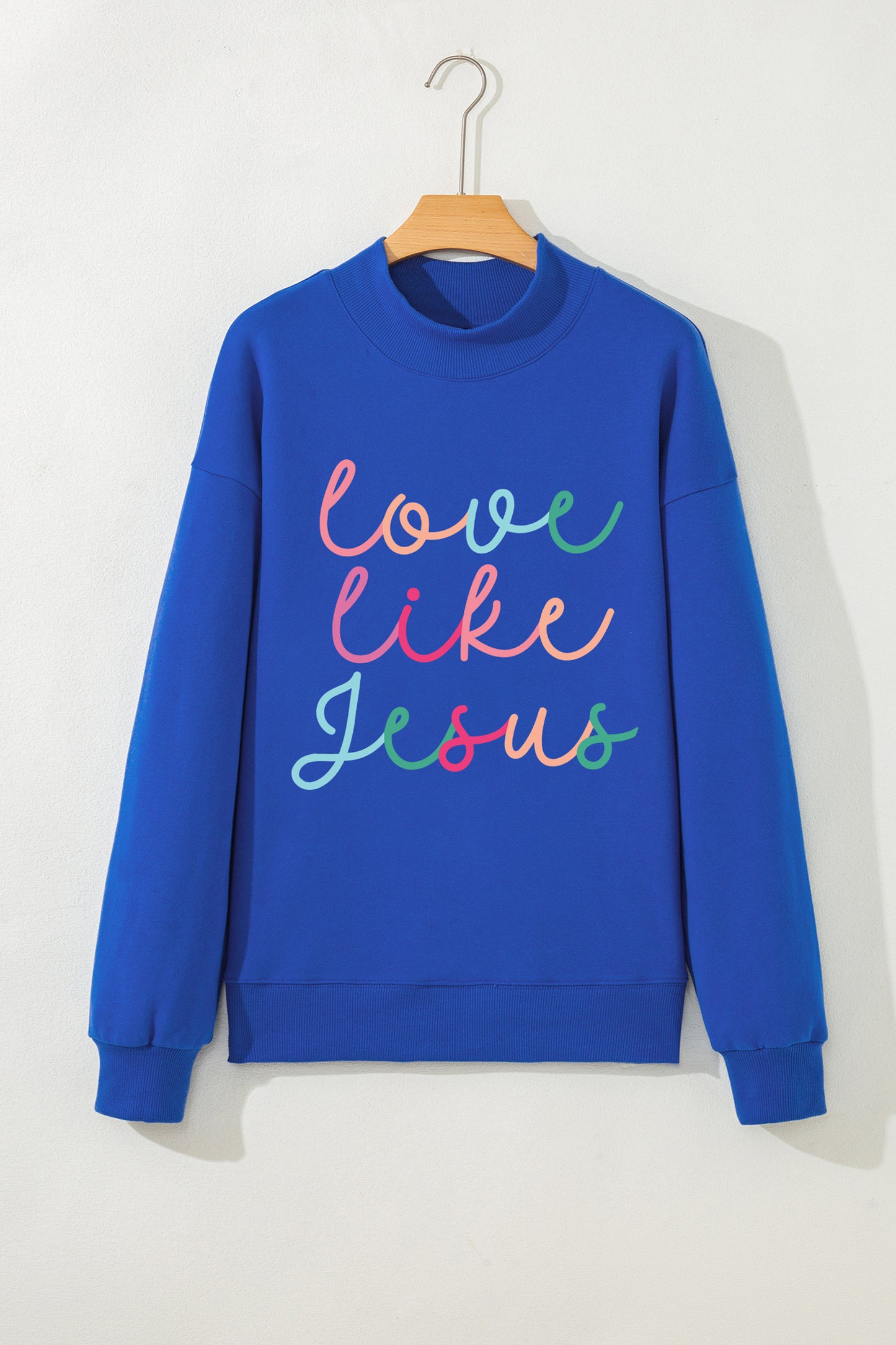 Love Like Jesus Graphic Sweatshirt – Oversized Mock Neck Christian Pullover