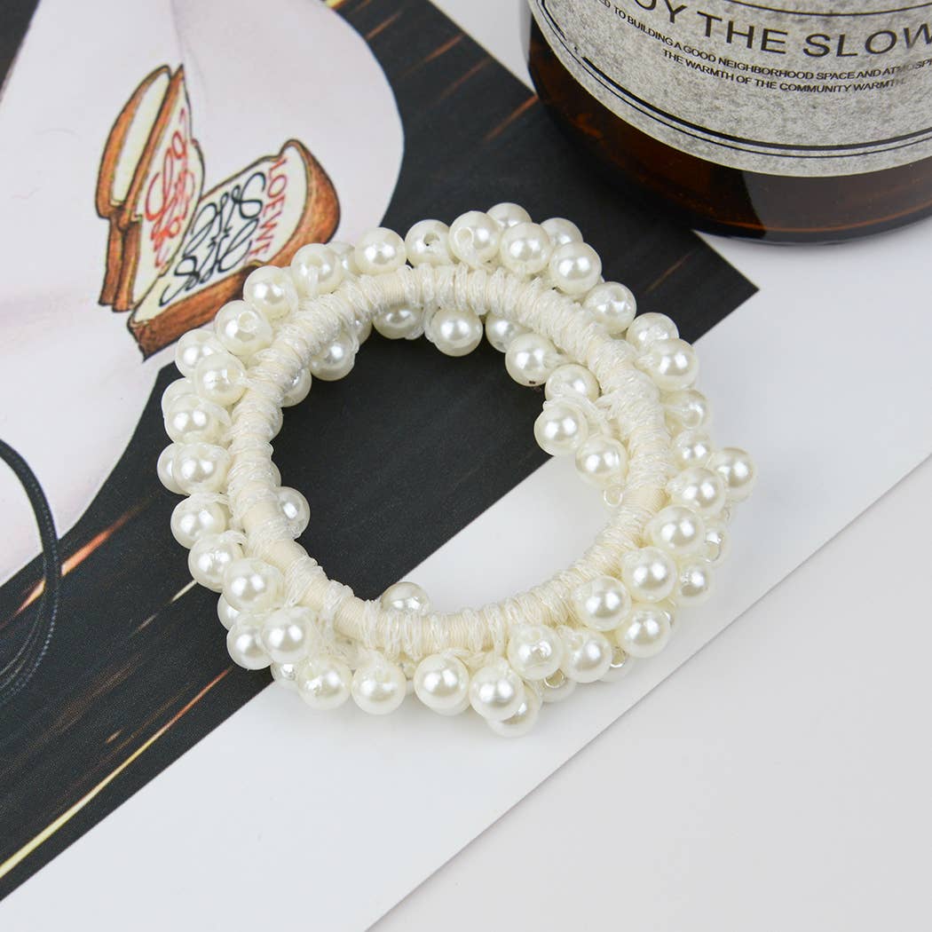 Beaded Hair Scrunchies | Faux Pearl Hair Tie Set – Chic Accessory Trio