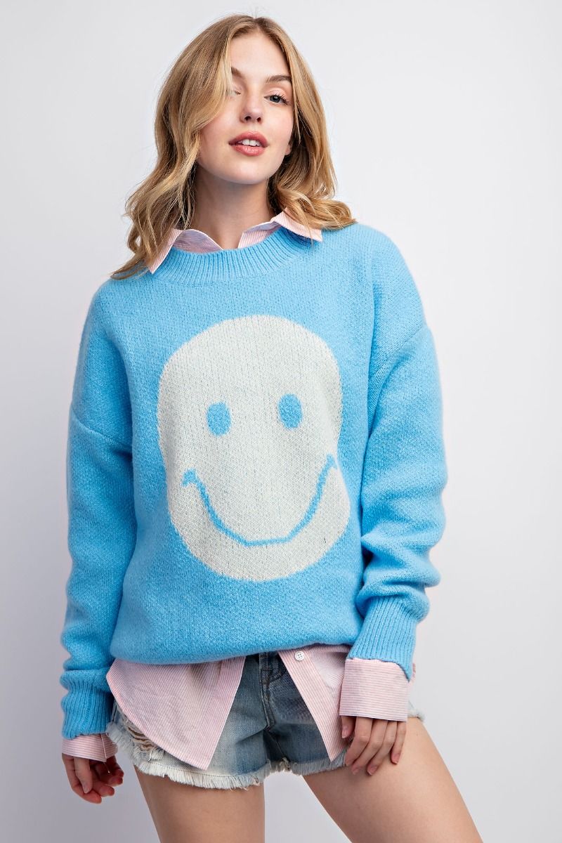 “Smiley Face Loose Fit Sweater by Easel with boxy fit”
“Cozy polyester smiling face pullover sweater”
“Relaxed sweater showing smiley face – Comfort meets charm”