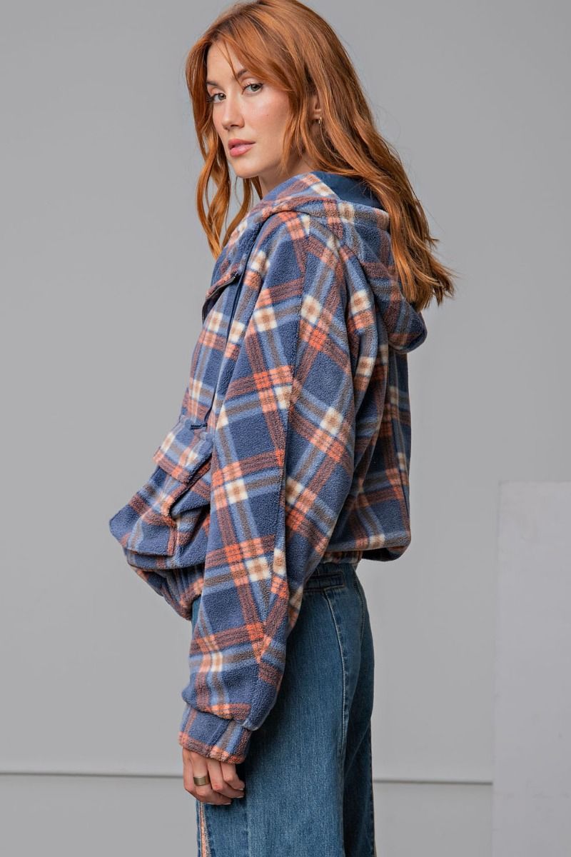 PLAID FLEECE HOODIE JACKET by EASEL ET21062