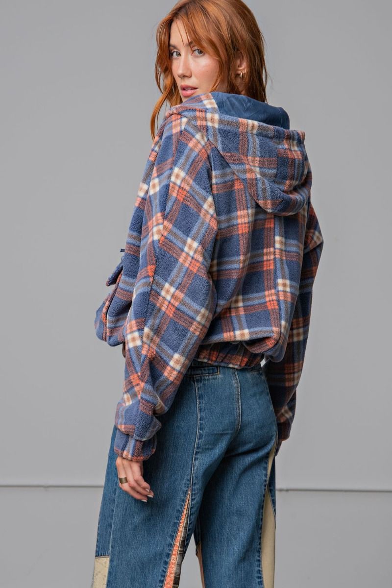 PLAID FLEECE HOODIE JACKET by EASEL ET21062